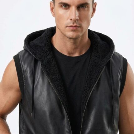 SLEEVE-LESS JACKET HOODIE  BLACK | WINTER FABRICS